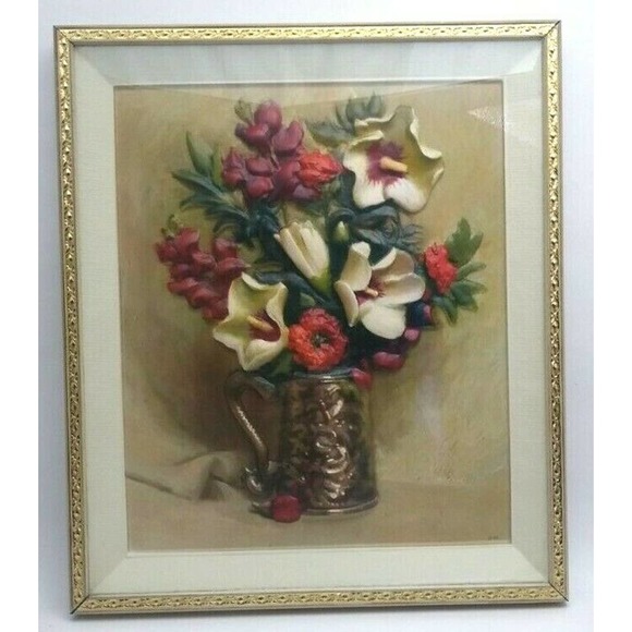 Dimension III Poppies In Pewter Mug By Metalcraft Corp Framed Art Work - Picture 1 of 6